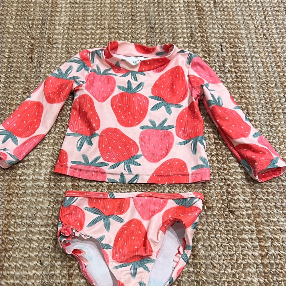 Carter's Red Strawberry Print Kids Rashguard Set. 18 mos. Perfect condition